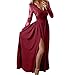 Produktbild Lucky Mall Damen Sexy Spitze V-Ausschnitt Langes Kleid mit Seitenschlitz, Frauen Mode Langärmliges Schlankes Kleid Strandrock Retro Tanzrock Festkleid Party Kleid Hochzeitskleid für Rasenhochzeiten