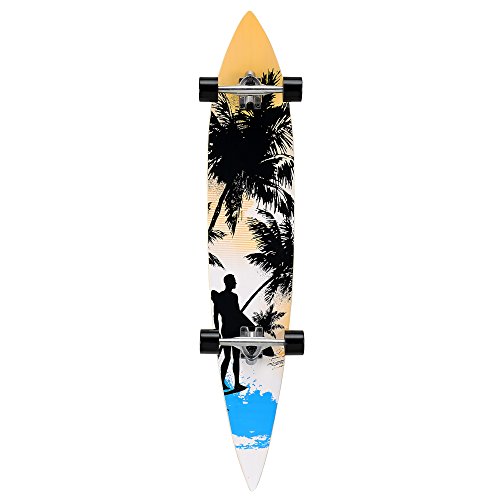 [pro.tec] Monopatín Longboard para el cruising en la ciudad y el parque - 116x22x12cm - Skateboard (negro, naranja, azul con surfista)