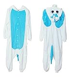 LATH.PIN Jumpsuit Tier Karton Fasching Faschingkostüm Halloween Kostüm Sleepsuit Cosplay Fleece-Overall Pyjama Schlafanzug Erwachsene Unisex Lounge Nachtwäsche S/M/L/XL (XL, blau Einhorn) - 