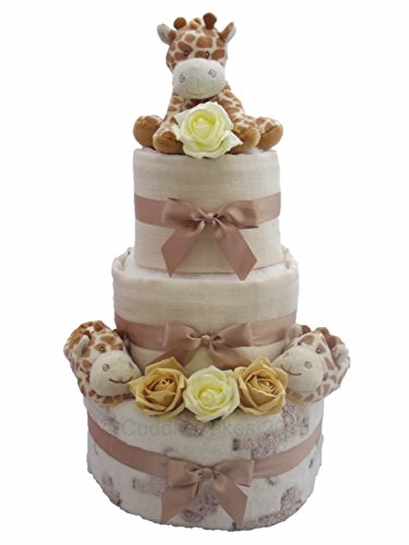 Giraffe Three Tier Neutral Unisex Nappy Cake Baby Gift with FREE UK Delivery