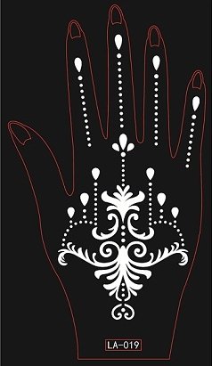 STENCILS TATTOO Mehndi TemplateTattoo Henna Designs 2 Sheets for Left and Right Hand - single use la019- for Henna Tattoo Glitter Tattoo Airbrush Tattoo