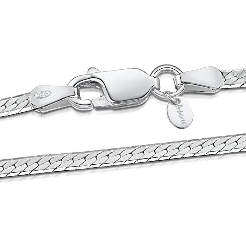 Amberta® Joyería - Collar - Fina Plata De Ley 925 - Cadena de Plano de Herringbone - 2.4 mm - 40 45 50 55 60 cm (50cm)