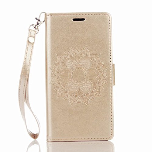 MUTOUREN für Huawei P9 Lite PU Leder Brieftasche + TPU Silikon Schutz Handy Hülle Case Cover [Kratzfeste, Scratch-Resistant] Hülle Schutzhülle Bookstyle Geprägtes Indische Sonne Henna Fall-Abdeckung Etui Bumper Schale – Gold + Metall Stift Stylus Pen - 2