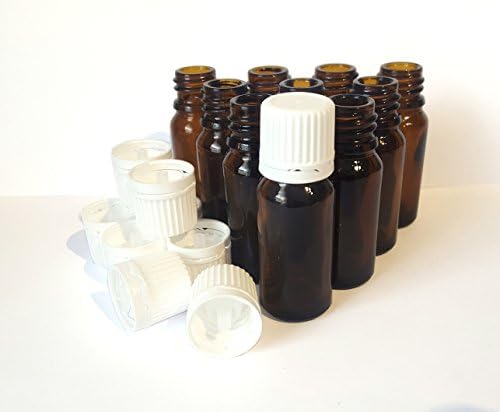 10ml Amber Glass Bottles - Pack of 10 with white tamper proof dropper tops