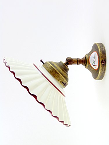 Applique ottone brunito,lampada illuminazione con piatto ceramica bordo marrone an10.Misure:Sporgenza16,5cm,Ø piatto 19cm,Ø base 8cm.Le misure sono con piatto.Portalampada attacco Edison E14