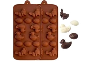 HelpCuisine® Lot de 2 avec 14 moules à chocolat en silicone chacun, moule à pralines, canards, lapins et œufs, couleur : marron.