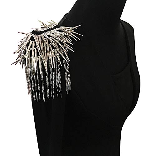 EMDOMO - Parches de Hombro con Remaches de Roca Punk y Flecos para Trajes de Escenario, Ropa, broches de Hombro, 2 Piezas