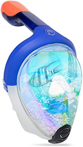 TROPICO GEAR Full Face Snorkel Mask Mirror Lens Edition 180° Panoramic View 2017 Design Crystal Clear Vision US Anti-Fog Anti-Leak Anti-Gag Technology Free Carrying Bag (Royal Blue, Large / X-Large)