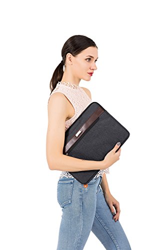 MOSISO Polyester stoßfeste Laptop Hülle Tasche Umhängetasche mit Horizontaler PU Streifen für 14-15.6 Zoll MacBook Pro 2016, MacBook Pro, Notebook Computer, Schwarz - 6