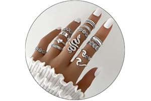 Aukmla Juego de anillos de nudillos vintage de plata apilables anillos de dedo de serpiente tamaño midi conjuntos de anillos para mujeres y niñas 13 piezas