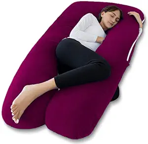 Angel Mommy Full Body Pregnancy Pillow - U Shaped Pillow/Body Pillow/Lumbar Pillow/Maternity Pillow with 100% Cotton Zippered Cover for Pregnant Women - Wine