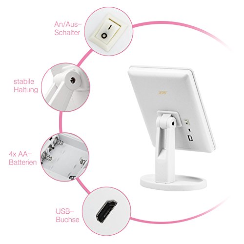 KYG USB Ladeanschluss Make up Spiegel 16 LEDs,Dimmerbar,Touch Schalter Schminkspiegel,batteriebetrieben Beleuchtet Kosmetikspiegel Weiß - 3