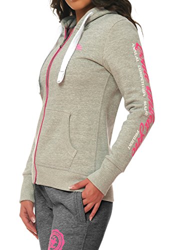 M.Conte Damen Sweatshirt Kapuzenjacke Hooded Sweater Sweat-Shirt-Jacke S M L XL Weiss Marine Blau Grau Melange Schwarz Pink Kapuze Rachel