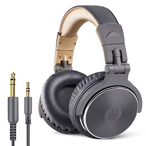 OneOdio Over Ear Headphones Closed Back Studio DJ Headphones for Monitoring Mixing Recording Keyboard Guitar amp, Adapter Free, Newest 50mm Neodymium Drivers, Foldable Headphones Wired (Golden Gray)