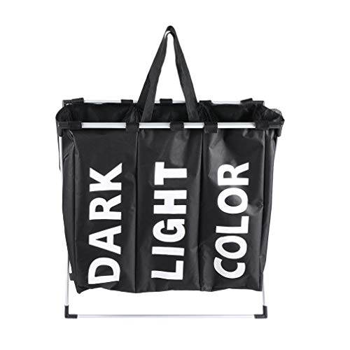 oHholly Laundry Basket Large 3 Section Laundry Washing Clothes Basket Hamper Sorter Folding dirty clothes basket (Black)