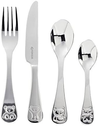 CHILDRENS JUNGLE STAINLESS STEEL 4 PIECE KNIFE FORK SPOON CUTLERY SET