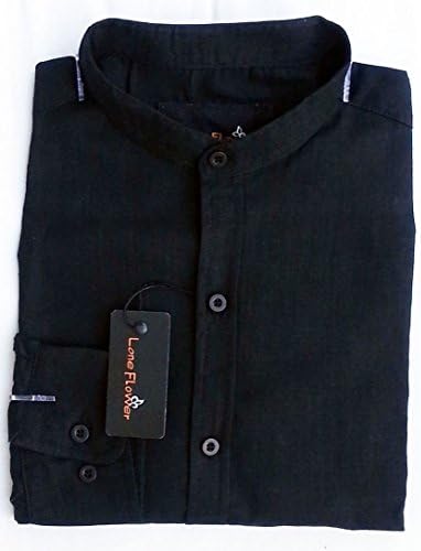 Mens grandad collar shirt available in black & white (Large, Black)