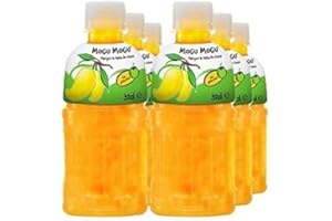 SARAS FLAVOURS OF ASIA Mogu Mogu Mango Flavoured Drink with NATA de Coco (Gotta Chew) | On the Go Drink | Jelly Texture | Refreshing Taste | No Added Preservatives and Colours | 320ml x 6 Bottles
