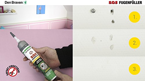 Den Braven SOS Fugenfüller 200 ml, Reparaturspachtel, regen und wetterresistent, hochwertiger Fertigspachtel Made in Germany, weiß, 4016960014977 - 5