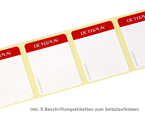 5 x 100 ml Octopus Kunststoffflaschen, HDPE Plastikflaschen mit weißem Klappverschluss, Leerflaschen mit weißem Scharnierverschluss, Vierkantflaschen inkl. 5 Beschriftungsetiketten - 3