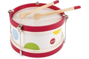 Janod - Il Mio Primo Tamburo Coriandoli (Legno), Strumento Musicale per Bambini, Giocattolo Di Imitazione e Risveglio Musicale - Da 2 Anni in su, J07608