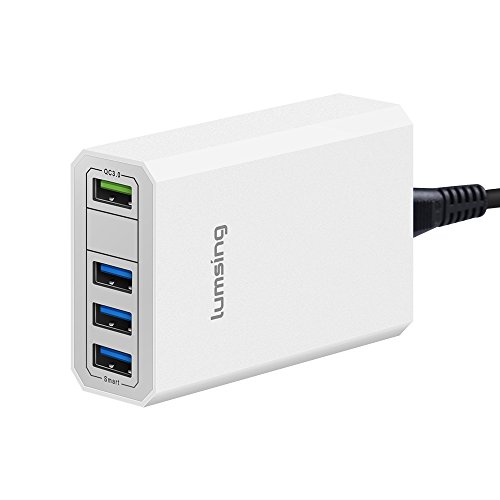 Lumsing Quick Charge 3.0 36W 4 Port USB Ladegerät Desktop Ladeadapter für Galaxy S7 / S6 / Edge / Plus, Note 5 / 4 und Smart Ports für iPhone 7 / 6s / Plus, iPad Pro / Air 2 / mini, LG, Nexus, HTC & mehr (Weiß)