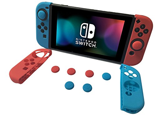 Preisvergleich Produktbild Supremery Nintendo Switch Zubehör Set - Joy Con Protektoren Case und Joy Con Analogstick Thumb Grip Caps Snipperclips Aufsätze für die Analogsticks - 10er Set