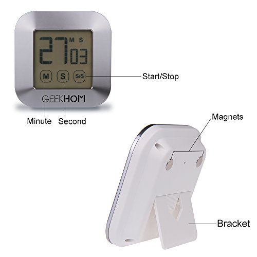 Magnetischer Küchentimer, GEEKHOM Digitaler Touchscreen-Timer mit Alarm, Countdown & Hochzähler, großer LCD Bildschirmtimer für die Küche und zum Kochen - 3