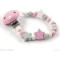 Schnullerkette ohne Namen mit 3 Sternen für Mädchen rosa, hellgrau, weiß Buchstaben Taufe Geschenk Baby Geburt Geschenk