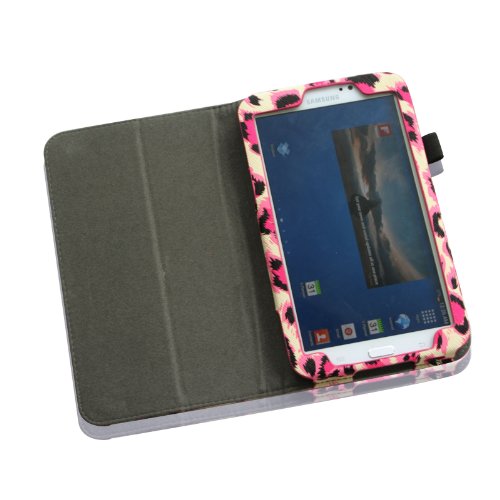 Fintie Samsung Galaxy Tab 3 7.0 (7 Zoll) SM-T210 SM-T211 Hülle Case – Slim Fit Folio Bookstyle Kunstleder Schutzhülle Cover Tasche mit Ständerfunktion und Stylus-Halterung, Leopard Pink - 7