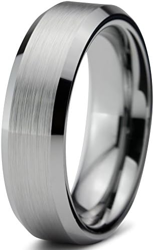 Tungsten Wedding Band Ring 6mm for Men Women Comfort Fit Grey Beveled Edge Brushed Lifetime Guarantee Size K 1/2
