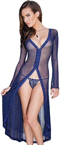 Sexy Lingerie - Irregular Long Skirt Elegance V Neck Long Sleeve Nightgown Pajamas Mini Lingerie , m