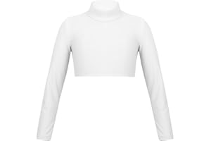 inlzdz Enfant Fille T-Shirt à Manches Longues Top de Sport Haut Court de Danse Gymnastique Col Roulé Crop Tops Fille T-Shirt de Sport Jogging Gym Tronçon Sportwear 6-16 Ans