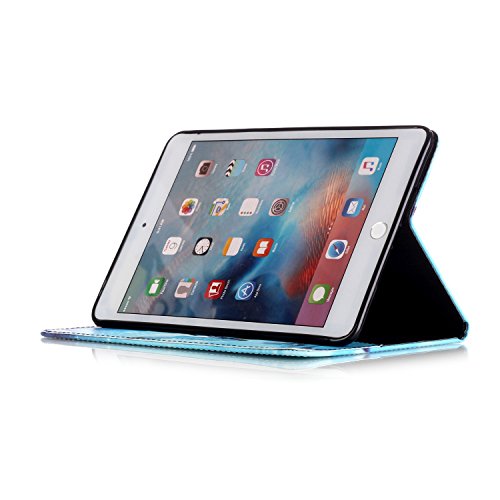 iPad Mini 4 Hülle,iPad Mini 4 Case,iPad Mini 4 Ledertasche – Felfy PU Ledertasche Luxe Bookstyle Flip Standfunktion Magnetverschluss Ledertasche Muster Eule Schmetterling Pfingstrose AugeBunte Malerei Retro Painted Abdeckung Schutzhülle Ablösbar Handliche Case Tasche Etui für Apple iPad Mini 4 (Blue Butterfly) + 1 x Hellblau Stylus + 1 x Blau Blume Dust Plug - 5