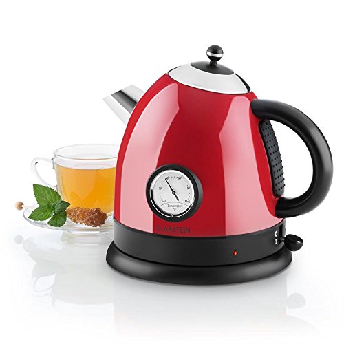 Klarstein • Aquavita • Wasserkocher • Teekocher • Retro Teekessel Design • 1,5 Liter • 2200 Watt • kabellos • Vintage Temperatur-Anzeige • Cool-Touch-Griff • Basisstation mit Kabelaufwicklung • geringe Standfläche • Trockengeh- / Überhitzungsschutz • rot - 2