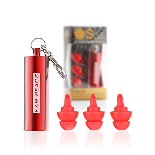 EarPeace Tapones de Oídos de Seguridad - Reducción de Ruido y Protección de Audición de Alta Fidelidad para Proyectos, Construcción y Ambientes de Ruidos Altos (Standard, Red Case)