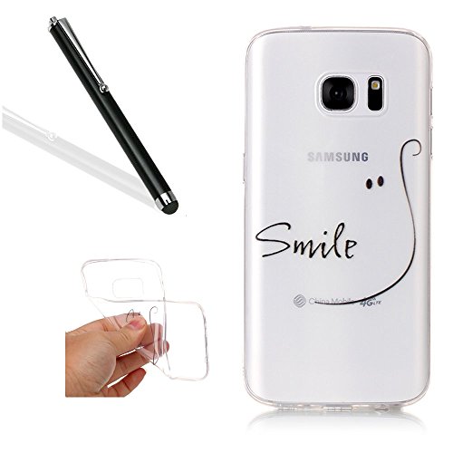 Preisvergleich Produktbild Galaxy S7 Transparent Schutzhülle,Galaxy S7 Handyhülle,Leeook Ultra Dünn Durchsichtig Transparente Schlank Kratzfest Tpu Bumper Hülle Muster Cool Schön Smile Weiche Silikon Crystal Clear Slim Flexibel Tasche Etui Cover für Samsung Galaxy S7 + 1 x Schwarz Eingabestift-Smile