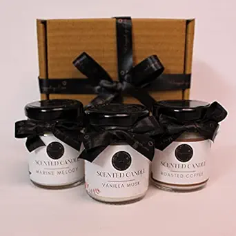 Wrapped up Love Mini Scented Candles (Marine Melody, Roasted Coffee, Vanilla Musk) Pack of 3