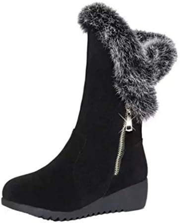 ANKLE BOOTS, KEERADS WOMEN ZIPPER FAUX FUR ANKLE BOOTS (5UK / Foot Length:24.5-25cm, Black)