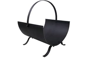 Unibos Oval Log Holder Firewood Log Storage Rack Powder Coated Steel Fireplace Wood Storage Organizer Log Stand For Indoor Outdoor Patio Fireside Wood Holder Black