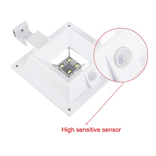 Liqoo® LED PIR Sensor Solarlampe Solarleuchte Wandleuchte Gartenleuchte Solar Leuchte Lampe mit Bewegungsmelder Drahtlos Kaltweiß 6000K Wasserdicht IP44 für Dachrinnen Wand Garten Terrasse Treppen Weiß - 5