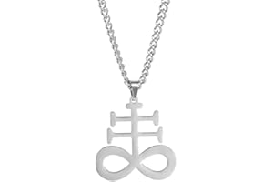 EUEAVAN Collar con colgante de cruz de Leviatán, collar con colgante de cruz de Satanás, collar con símbolo de azufre satánico Stee, joyería de religiones de Satanás