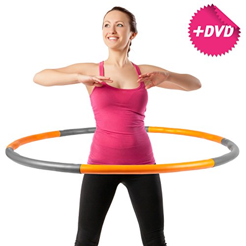 Hula Hoop Reifen von 1,2 bis 2,1 kg mit DVD Weight Hoop Schaumstoff zum Abnehmen orange & grau