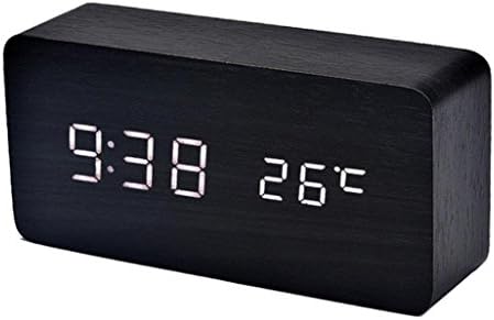 LifetSmart Black Wooden Grain Design White Decorative Desktop Alarm Clock with Time and Temperature Display - Sound Control - Latest Generation (Usb/4xaaa)