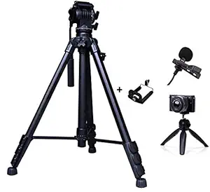 Eloies Simpex VCT 888 RM Heavy Duty Video and Photo Professional Tripod kit with Eloies Mini Tripod for DSLR Camera's & Mobile Phones and Microphone for Quality Sound Recording.