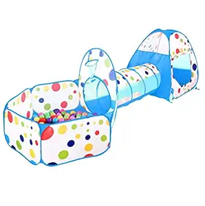 FunBlast 3-in-1 Colorful Ball Pool Tunnel Tent House for Kids - Foldable Tunnel Ball Pool Outdoor Portable Kids Tent House (Balls not Included; Multicolor)