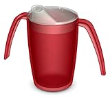 Ornamin two handled mug 220 ml red with spouted lid small opening | ergonomic plastic mug with two handles, firm hold also for shaky hands | drinking aid, cup for the care, feeding cup