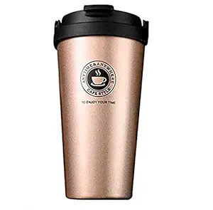 Coskira Double Walled Travel Mug Vacuum Insulation Stainless Steel Insulated Coffee Mug with Leak Proof Lid for Hot Cold Drinks Coffee Tea Beer (Golden)(500ml)