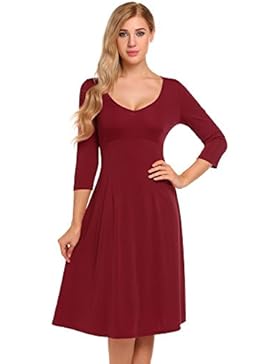 Zeagoo Damenkleider Herbst Skater Kleid Jerseykleid Langarm Knielang Rundhals 3/4-Arm Fattern Stretch Basic Freizeitkleid...