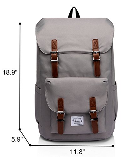 VASCHY Schulrucksack M  dchen Rucksack Vintage L  ssiger Rucksack Camping Rucksack Uni Rucksack 15 6 Zoll Laptop -Grau